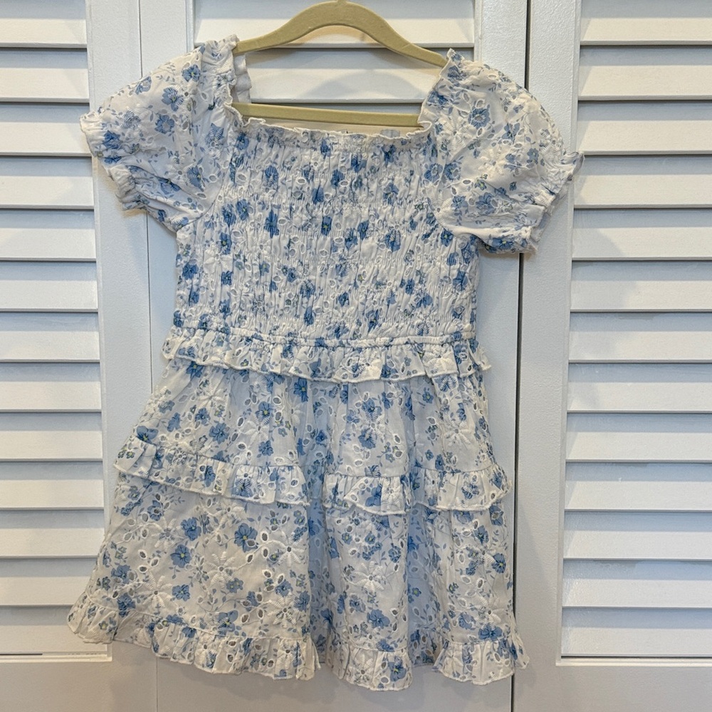 Floral Blue and White Kids Casual Dress